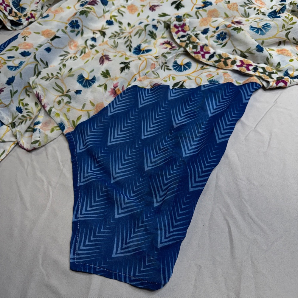 Soft Surroundings Embroidered Blue Floral Kimono Top, Small, Art Nouveau Boho - Picture 10 of 10